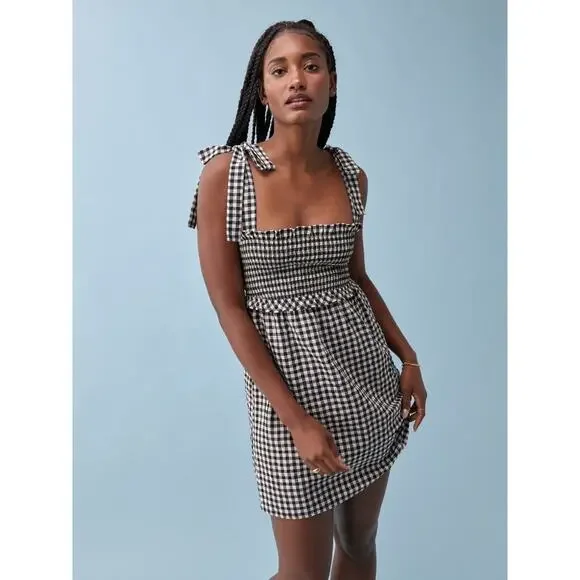Reformation Dawson Mini Dress Check Smocked Gingham Jamcore - Picture 9 of 11